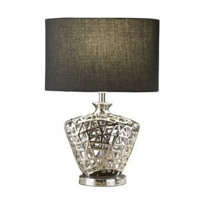  Table Lamp - Chrome Cut Out Decorative Base With Black Oval Drum Shade BPOSL797