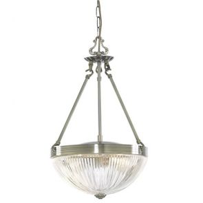  2 Light Pendant, Antique Brass, Clear Ribbed Glass BPOSL819