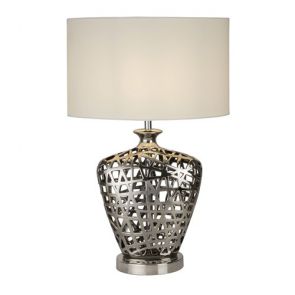  Large Table Lamp - Chrome Cut Out Base With White Oval Shade BPOSL831
