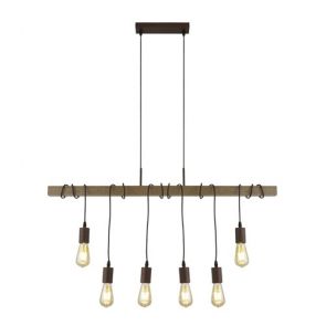  6 Light Pendant With Wood, Brown/Black BPOSL833