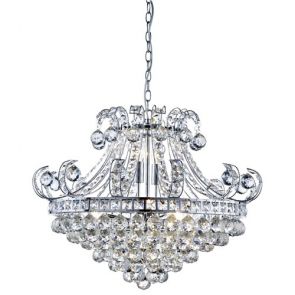  6 Light Crystal Tiered Chandelier, Chrome, Clear Crystal Deco BPOSL857