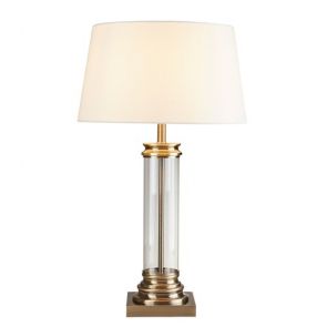  Pedestal Table Lamp - Glass Column & Antique Brass Base, Cream Shade BPOSL875
