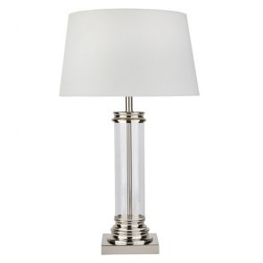  Pedestal Table Lamp - Glass Column & Satin Silver Base, Cream Shade BPOSL876
