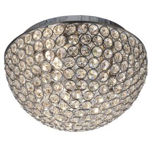  3 Light Dome Ceiling Flush, Chrome With Clear Crystal Buttons Inserts - BPOSL878