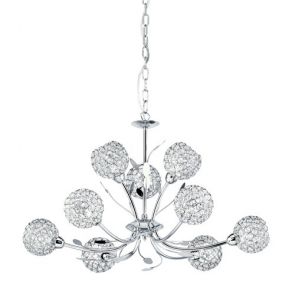  9 Light Ceiling, Chrome, Clear Glass Deco Shade BPOSL943