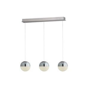  3 Light Led Globe Bar Pendant, Crushed Ice Effect Shade, Chrome BPOSL972