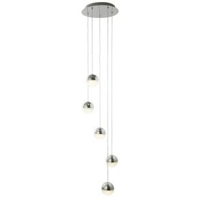  5 Light Led Globe Mulit-Drop, Crushed Ice Effect Shade, Chrome BPOSL973