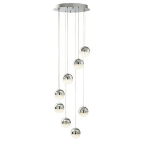  8 Light Led Globe Mulit-Drop, Crushed Ice Effect Shade, Chrome BPOSL974