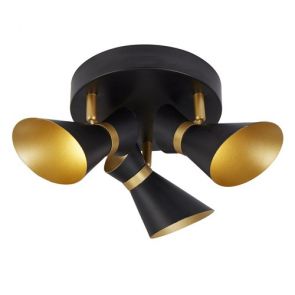  3 Light Led Spotlight Round Plate, Matt Black And Gold BPOSL983