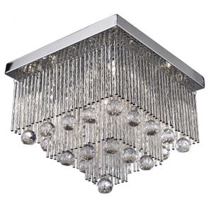  5 Light Square Ceiling Flush, Chrome With Twist Tubes And Clear Crystal Bal BPOS