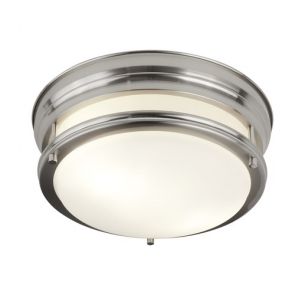  2 Light Flush - Satin Silver With Opal Glass Ip44 BPOSL1009
