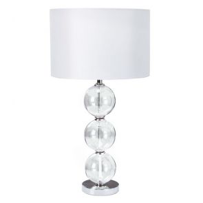  Table Lamp (Single) - Clear Glass Ball Stacked Base, White Shade BPOSL1018