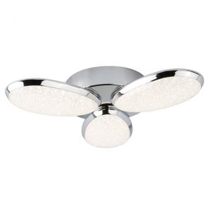  3 Light Led Ceiling Flush, Crushed Ice Effect Shade, Chrome BPOSL1020