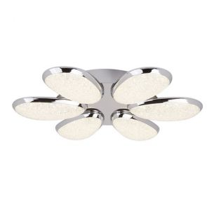  6 Light Led Ceiling Flush, Crushed Ice Effect Shade, Chrome BPOSL1021
