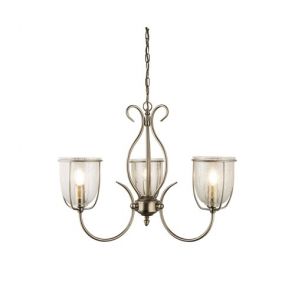  3 Light Ant/Brass Ftg Cw Glass BPOSL1047