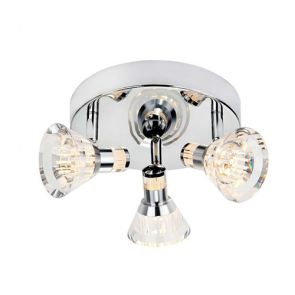  (Dim) Flute - Ip44 Dimmable 3 Light Led Spot Round Plate, Chrome, Clear Acryl BP