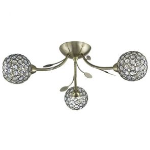  3 Light Ceiling Semi-Flush, Antique Brass, Clear Glass Deco Shade BPOSL1082
