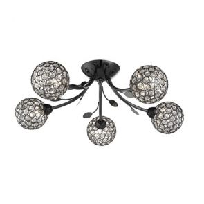  5 Light Ceiling Semi-Flush, Black Chrome, Clear Glass Deco Shade BPOSL1085