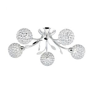  5 Light Ceiling Semi-Flush, Chrome, Clear Glass Deco Shade BPOSL1086