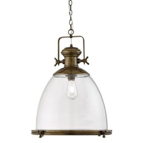  Industrial Pendant Large 1lt , Painted Antique Brass, Clear Glass BPOSL051