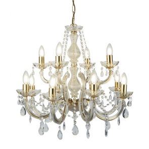  12 Light Chandelier, Polished Brass, Clear Crystal Glass BPOSL1123