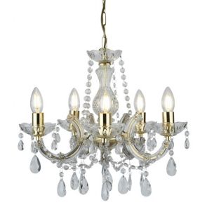  5 Light Ceiling, Polished Brass, Clear Crystal Glass BPOSL1125