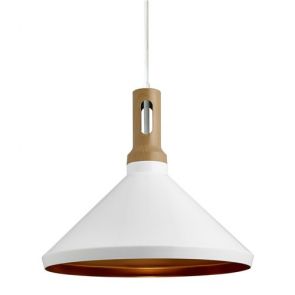  Pendant, 1lt Cone, Gold Inner, White Outer, Wood Effect Cap BPOSL1144