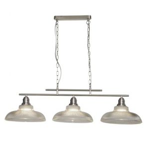  3 Light Ceiling Bar, Satin Silver, Halophane Glass BPOSL1171