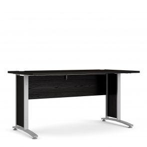 Prime Office  Desk 150 cm in Black woodgrain with Silver grey steel legs