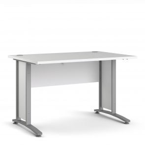 Prime Office  Desk 120 cm in White with Silver grey steel legs