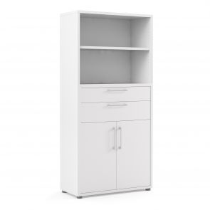 Prime Office  Bookcase 2 Shelves With 2 Drawers And 2 Doors In White