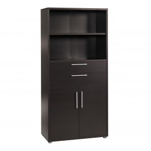 Prime Office  Bookcase 3 Shelves With 2 Drawers And 2 Doors In Black Woodgrain