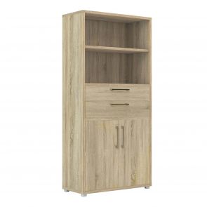 Prime Office  Bookcase 2 Shelves With 2 Drawers And 2 Doors In Oak