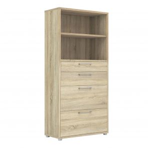 Prime Office  Bookcase 1 Shelf With 2 Drawers + 2 File Drawers In Oak