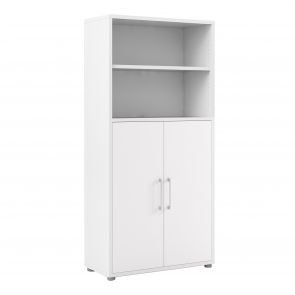 Prime Office  Bookcase 3 Shelves with 2 Doors in White