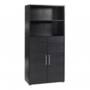 Prime Office  Bookcase 3 Shelves with 2 Doors in Black woodgrain