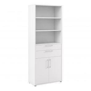 Prime Office  Bookcase 3 Shelves With 2 Drawers And 2 Doors In White