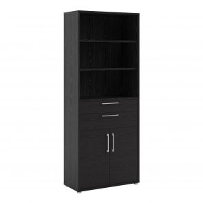 Prime Office  Bookcase 2 Shelves With 2 Drawers And 2 Doors In Black Woodgrain