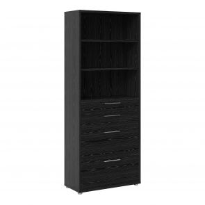 Prime Office  Bookcase 2 Shelves With 2 Drawers + 2 File Drawers In Black Woodgrain