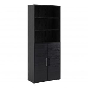 Prime Office  Bookcase 4 Shelves with 2 Doors in Black woodgrain