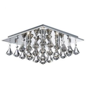  4 Light Square Flush Ceiling, Chrome, Clear Crystal Pyramid Drops BPOSL1186