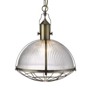  Industrial Pendant 1lt - Antique Brass & Clear Glass BPOSL1218
