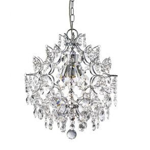  3 Light Pendant, Chrome With Hexagonal Crystal Drops & Buttons BPOSL1221