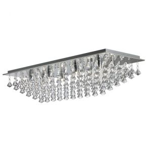  8 Light Rectangle Flush, Chrome, Crystal Pyramid Drops BPOSL1237