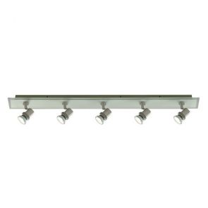  5 Light Bar Spot Sat/Silver Glass Backplate Gu10 BPOSL1239