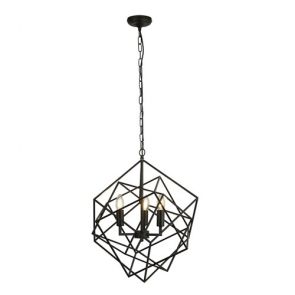  3 Light Pendant, Geometric Cube Frame, Black BPOSL1240