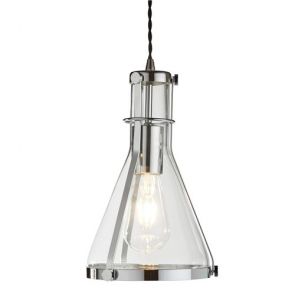  Metal & Glass Pendant 1lt Framed Conical, Chrome, Clear Glass BPOSL1316