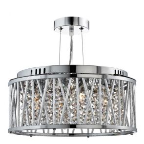  3lt Ceiling Flush/Pendant, Chrome, Clear Crystal Button Drops, Aluminium T BPOSL