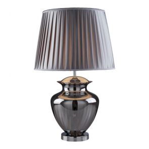  Table Lamp Large Glass Urn, Smokey Glass, Chrome, Pewter Pleated Shade BPOSL1371