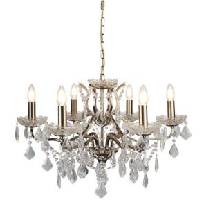  6lt Chandelier, Clear Crystal Drops & Trim, Antique Brass BPOSL1397